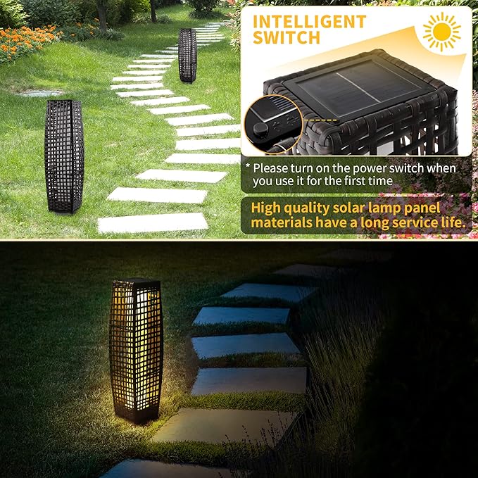 Solar Floor Lamp, Outdoor Floor Lamp, Solar Lanterns Outdoor Waterproof, Solar Powered Resin Wicker Outdoor Solar Lamp, Weather-Resistant Rattan Deck Light for Porch, Garden, Patio, Deck