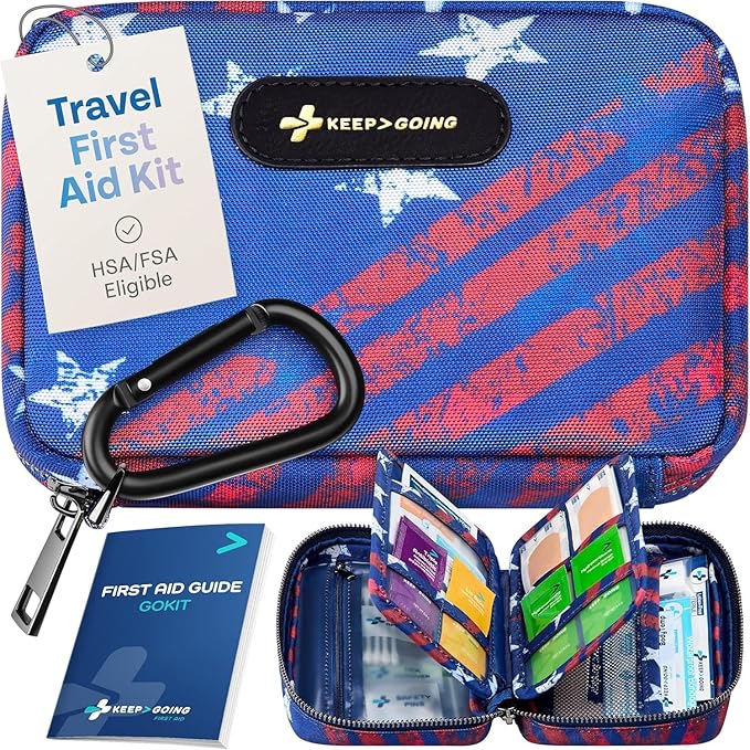 KeepGoing Travel First Aid Kit for Car, Home, Hiking, Camping and Outdoor Emergencies - First Aid Kit Travel Size TSA-Approved