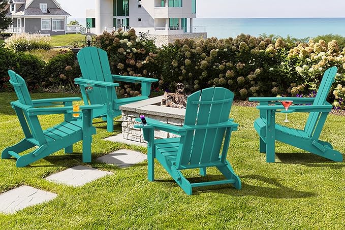SERWALL Adirondack Chair with Cup Holders - Composite Adirondack Chairs Set of 6 HDPE Outdoor Chairs All Weather Use- Aruba