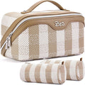 BOYATU Makeup Bag Travel Cosmetic Bag: 3 Pcs Set Portable Make up Bags for Women with Handle - Waterproof Vegan Leather Toiletry Organizer Bags with Comparments (F-04-Brown)