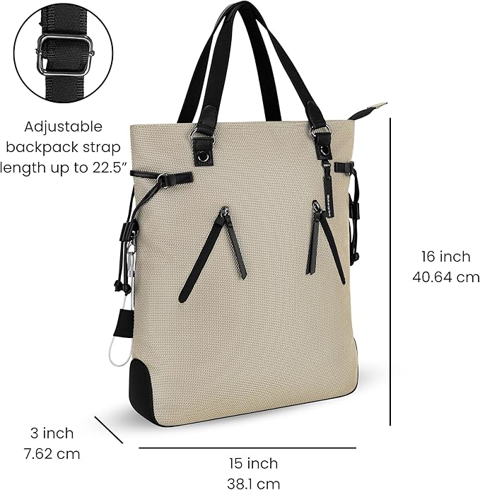 Sherpani Tempest, Anti Theft Convertible Backpack Tote, 14L Travel Backpack, Travel Gifts for Women, Handbags, RFID Protection, Metal Hardware, Fits 15” Laptop (No Sleeve) (Straw)