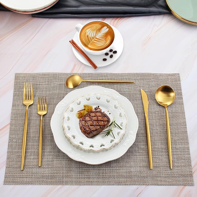 60-Piece Stainless Steel Flatware Set - Matte Gold, Dishwasher Safe, Includes Knives, Spoons, Forks, Satin Finish