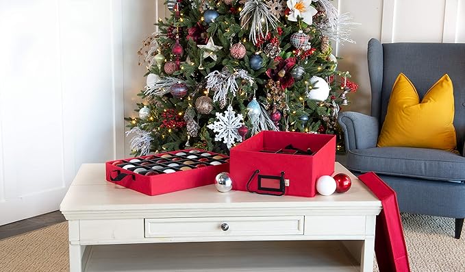 Santa's Bags [Christmas Ornament Storage Box with Dividers] - (Holds 48 Ornaments up to 3 Inches in Diameter) | Acid-Free Removable Trays with Separators | 2 Removable Trays