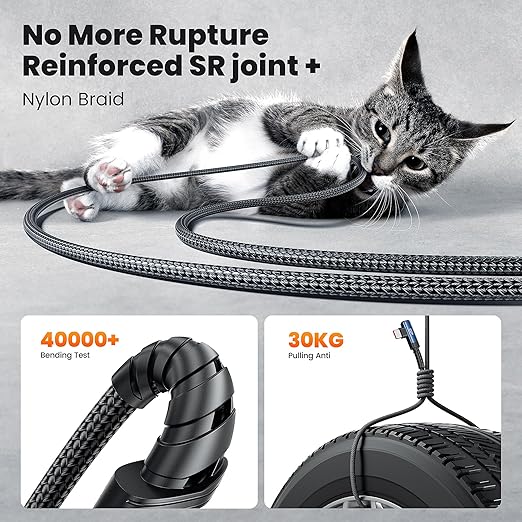USB C Cable 10ft 100W Right Angle Fast Charging Cord, Nylon Braided USB 2.0 Cable for iPhone 17 16 15 Pro Plus Pro Max Air, iPad Pro, Samsung Galaxy S24 S23, Switch, MacBook Pro, Pixel