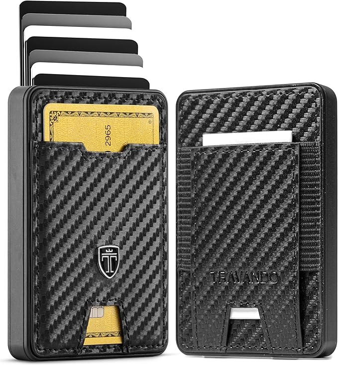 TRAVANDO Swype Slim Wallet for Men Metal RFID Blocking Mens Wallet Card Case (XL Carbon)