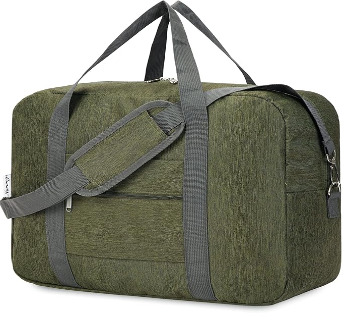 For United Airlines Foldable Carry on Bag 22x14x9 Travel Duffel Bag Packable luggage Duffle for Women and Men 40L (Army Green)