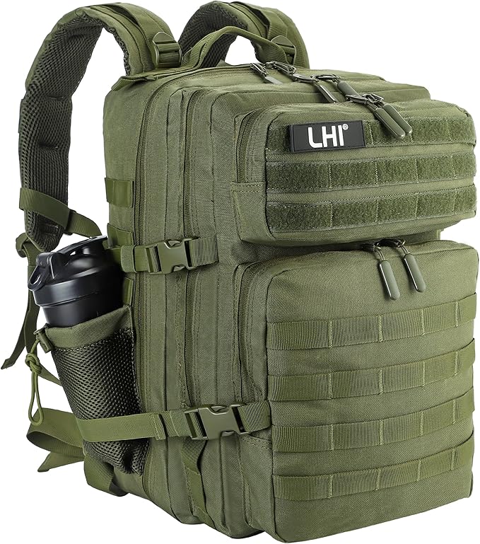 LHI Military Tactical Backpack for Men and Women 45L Army 3 Days Assault Pack Bag Large Rucksack with Molle System - Green