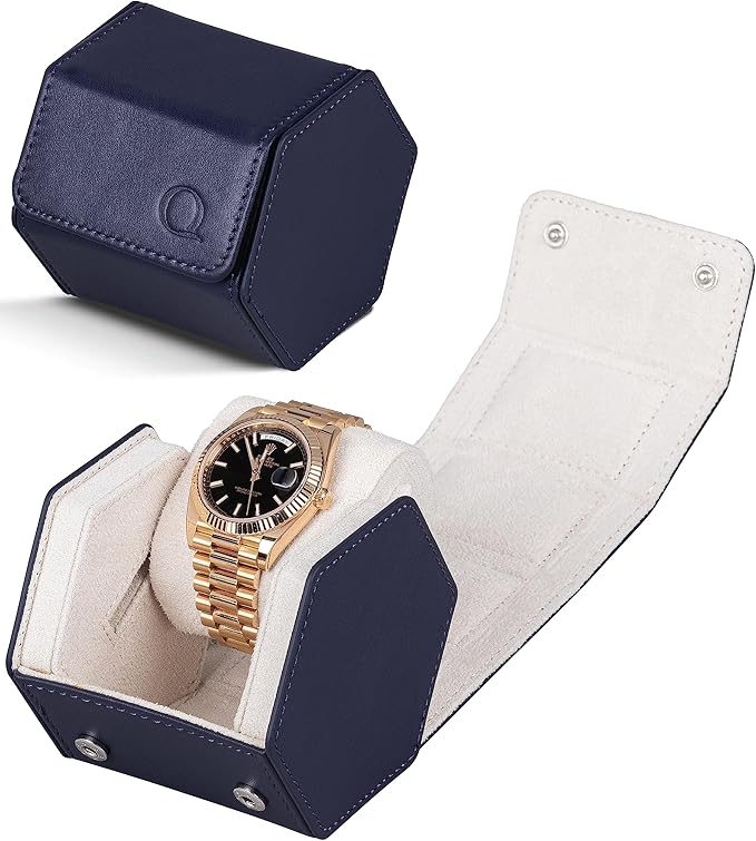 Leather Watch Cases for Men - Hexagon Single & Double Watch Roll Travel Case - Genuine Napa Leather with Velvet Interior - Storage & Display Holder for 1 Watch or 2 Watches