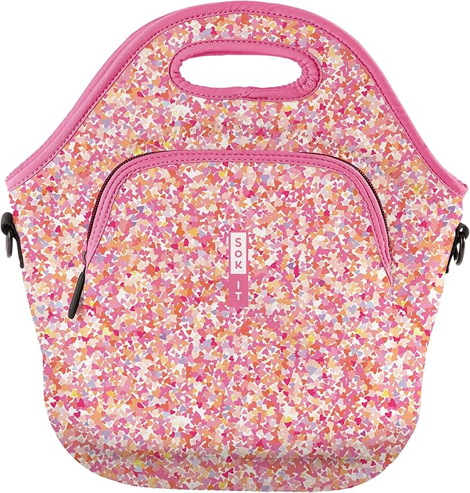 Sok It LunchTote Zippered Bag Insulated Neoprene Caddy (Floral Hearts, X-Large 6.5 Quart Lunch Tote)