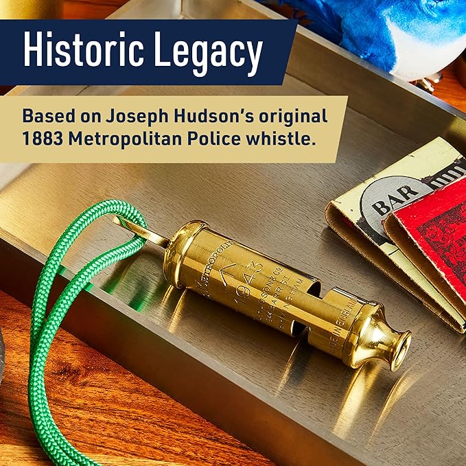 Brass Whistle with Keychain Ring - Loud Two Tone 102dB Whistle for Coaches, Referees, Hikers, and Police Gear - Authentic London Metropolitan Police and WWII Infantry Design by Kings County Tools
