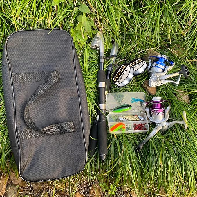 Fishing Pole Combo, 6.9ft 2Pcs Telescopic Rods Set, Collapsible Fishing Rods, 2PCS Spinning Reel Set with Carrier Bag Freshwater Fishing Rod and Reel Combos Kits(2 Blue Combos)
