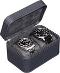 ROTHWELL 2 Watch Travel Case for Men | Compact PU Leather Protective Box with Microsuede Interior | Fits Watches & Smartwatches Up to 55mm (Carbon)