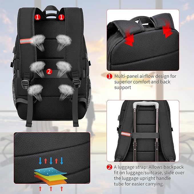 17.3 inch Laptop Backpack,School Bookbag Computer Rucksack with USB Charging Port,Water Resistant Sturdy Bagpack for Business College School Travel,Men Women Casual Daypack,Black
