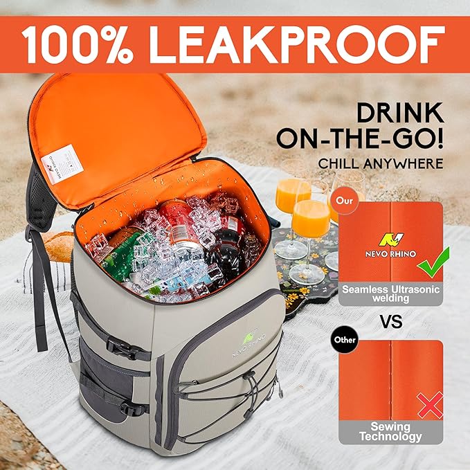 N NEVO RHINO Backpack Coolers Insulated Leak Proof 36/54 Cans,Portable Lightweight Waterproof Insulated Cooler Backpack for Men & Women Ideal for Camping,Travel,Beach,Picnics,Lunch & Day Trips