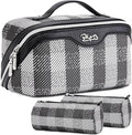 BOYATU Makeup Bag Travel Cosmetic Bag: 3 Pcs Set Portable Make up Bags for Women with Handle - Waterproof Vegan Leather Toiletry Organizer Bags with Comparments (F-01-Black)