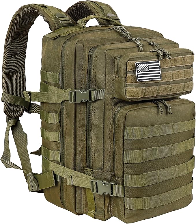 LHI Military Tactical Backpack for Men and Women 45L Army 3 Days Assault Pack Bag Large Rucksack with Molle System - Green