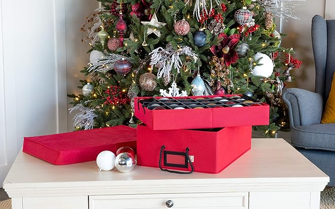 Santa's Bags [Christmas Ornament Storage Box with Dividers] - (Holds 48 Ornaments up to 3 Inches in Diameter) | Acid-Free Removable Trays with Separators | 2 Removable Trays