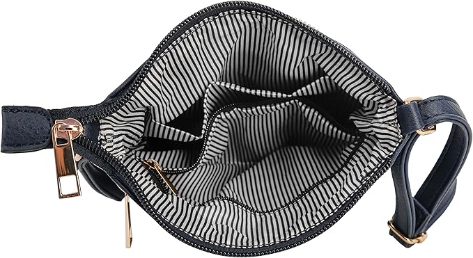 DELUXITY | Crossbody Purse Bag | Functional Multi Pocket Double Zipper Purse | Adjustable Strap | Medium Size Purse | Navy