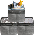 Simple Houseware 14.4" x 10" Fabric Storage Bin with Handles, 3-Pack, Foldable Organizer for Closet and Shelf, Dark Gray