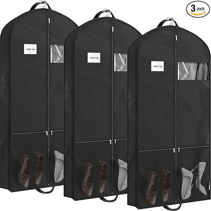 Simple Houseware 54-Inch Travel Garment Bag with Pockets, Non-Woven | Lightweight, Black, 3 Pack