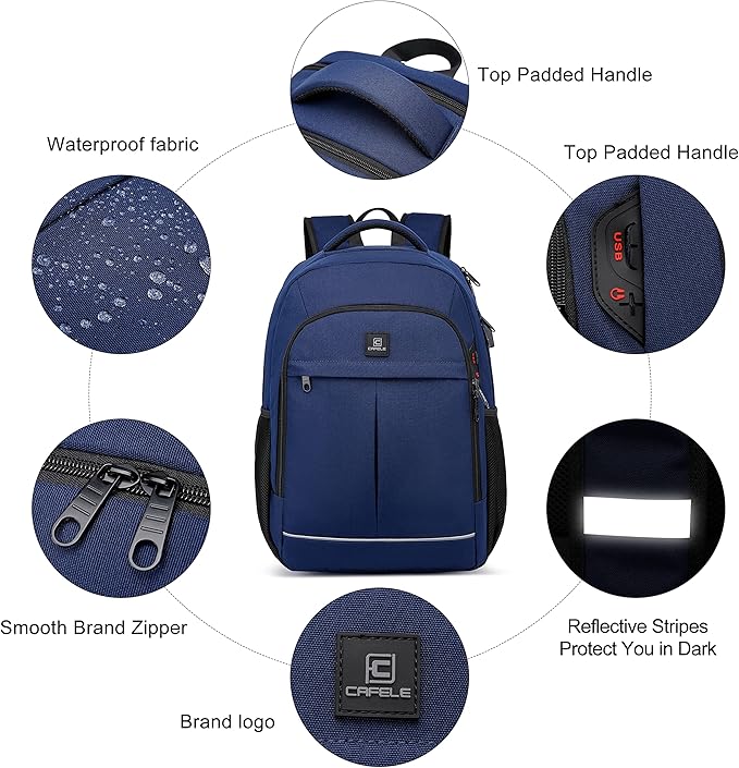 Backpack,Travel Backpack,School Backpack, 17.3 Inch Business Laptop Backpack with USB Charging Port,TSA Water Resistant College Bookbag Gifts for Men Women Boys Teen,Blue