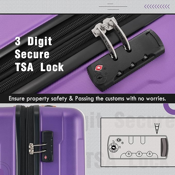 Merax Luggage Set 2 Piece Suitcase Sets with Spinner Wheel,Lightweight Hardside Expandable Travel Laggage with TSA Lock,Suitcase with Travel Bag(20"/28",Purple)