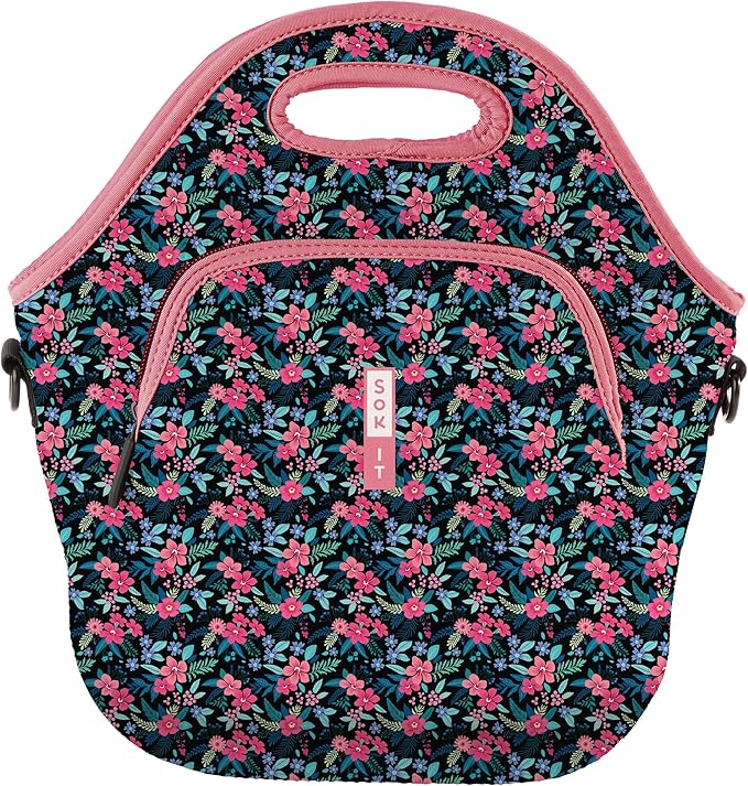 Sok It LunchTote Zippered Bag Insulated Neoprene Caddy (Tropical Blooms, X-Large 6.5 Quart Lunch Tote)