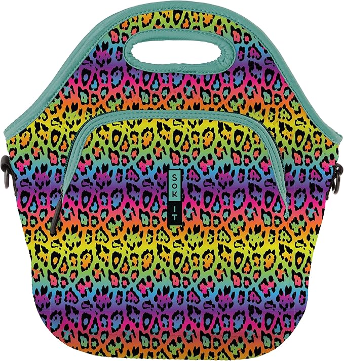 Sok It LunchTote Zippered Bag Insulated Neoprene Caddy (Rainbow Leopard, X-Large 6.5 Quart Lunch Tote)