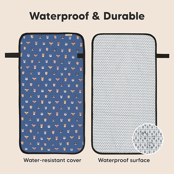KeaBabies Portable Diaper Changing Pad, Easy Wipe Clean - Foldable Waterproof Baby Changing Mat for Diaper Bag, Compact, Lightweight, 25x13 Baby Changer Travel Essential,Machine Washable(Pets & Paws)