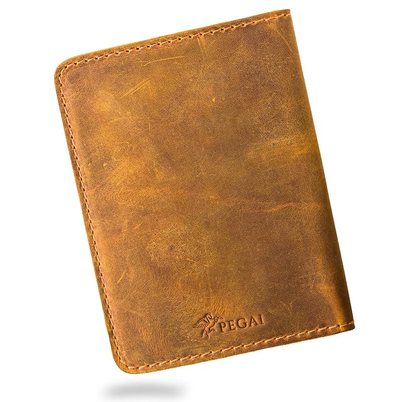 PEGAI Personalized Leather, Passport Holder For Travel | Handmade Passport Wallet Cover Case | Travel Document Holder, Passport Cover for Men, Women, and Family | Pike (Cinnamon Brown)