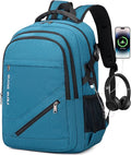 FENGDONG 17.3 inch Large Laptop Backpack Durable Waterproof Travel College Backpack Bookbag for Men & Women Business Backpack with USB Charging Port and Headset Port Light Teal