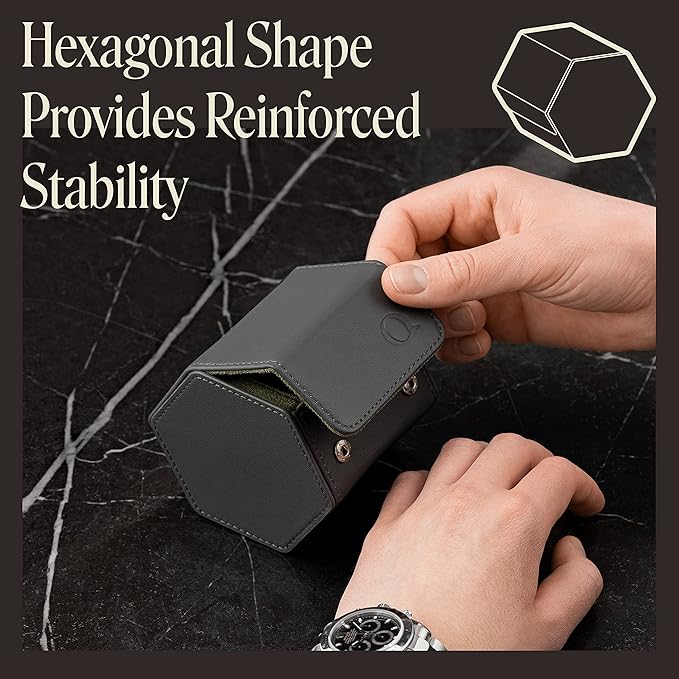 Leather Watch Cases for Men - Hexagon Single & Double Watch Roll Travel Case - Genuine Napa Leather with Velvet Interior - Storage & Display Holder 1 or 2 Watches