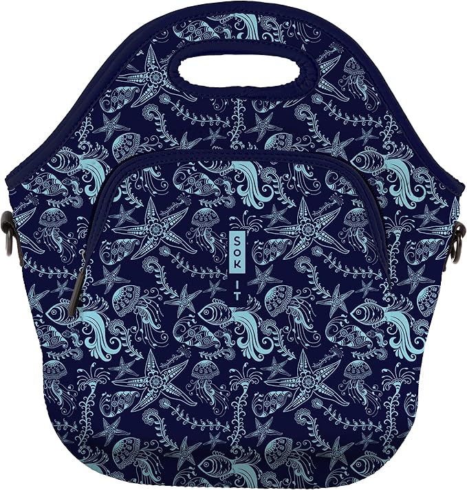 Sok It LunchTote Zippered Bag Insulated Neoprene Caddy (Ocean Oasis, X-Large 6.5 Quart Lunch Tote)