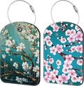 Blossoming Almond Tree Luggage Tag for Suitcase Set of 2 PU Leather Cute Luggage Tags with Stainless Metal Loop ID Label Privacy Flap Suitcase Tags for Women and Men Travel