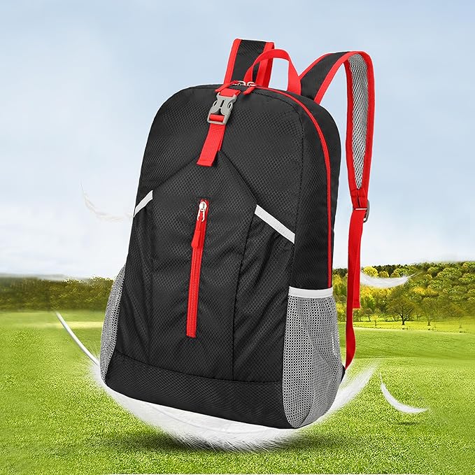 25L Hiking Backpack Foldable Sports Daypack Camping Collapsible Bag Water Repellent Lightweight Travel Men Women (Black)