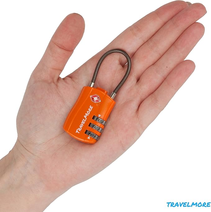 6 Pack TSA Approved Travel Combination Cable Luggage Locks for Suitcases & Backpacks - Orange