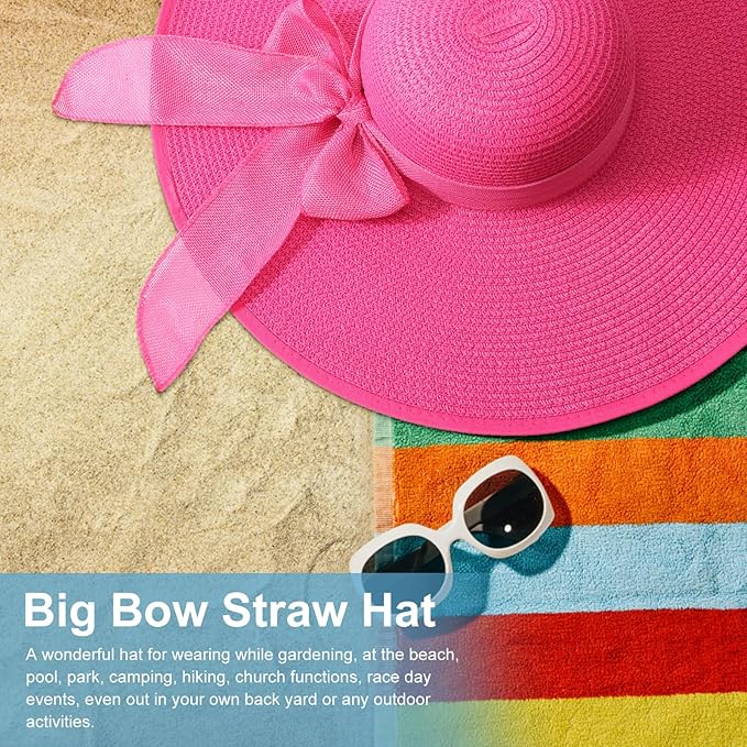 DRESHOW Beach Hats for Women Big Straw Wide Brim Summer Hat Floppy Foldable Roll up Cap Sun Hat UPF 50+