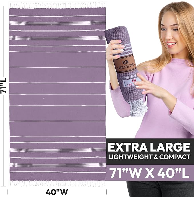Turkish Beach Towel - 40x71 inch Oversized Sand Resistant Prewashed Turkish Towel - 100% Turkish Cotton Quick Drying, Compact, Lightweight Turkish Towel for Beach, Bath, Pool, Gym, Yoga.