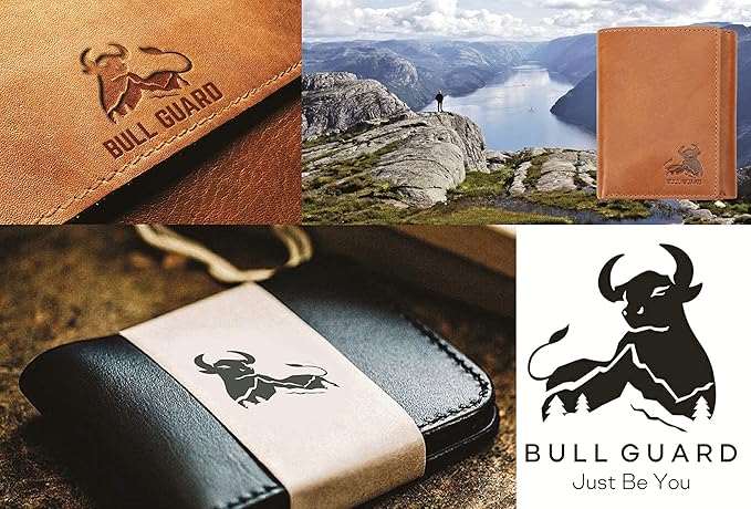 BULL GUARD Trifold Wallet with RFID For Men, Genuine Leather - Card and Cash Holder for Outdoors, Professionals