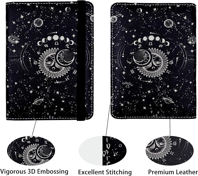 Passport Holder for Women and Men PU Leather Passport Cover for Travel (Sun Moon)