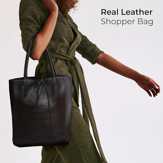Italian Calf Leather Tote for Women with Zipper, Inner Pocket & Flat Base | Soft Unlined Shopper for Work & Travel
