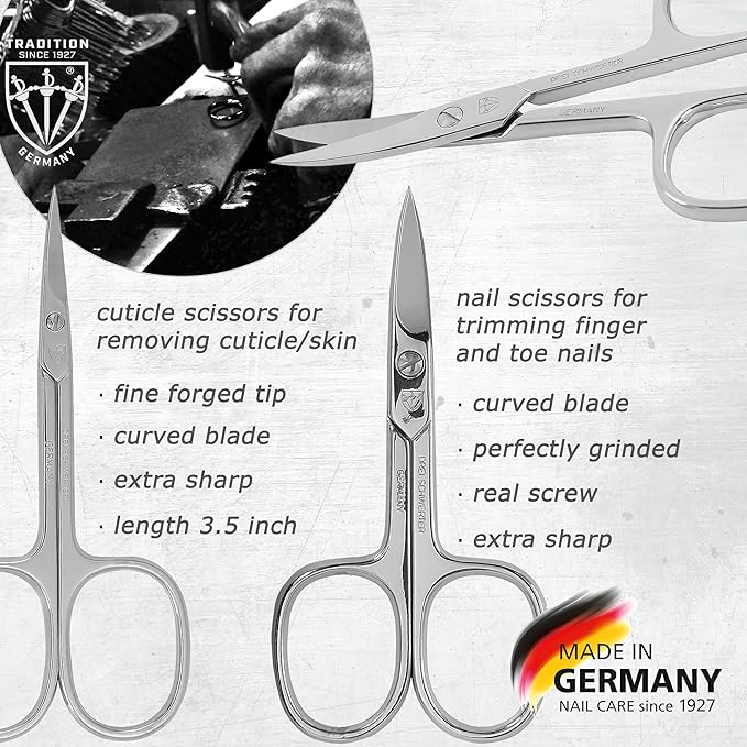 3 Swords Germany – brand quality 8 piece manicure pedicure grooming kit set for professional nail care with synthetic leather case ostrich cognac - Made in Germany