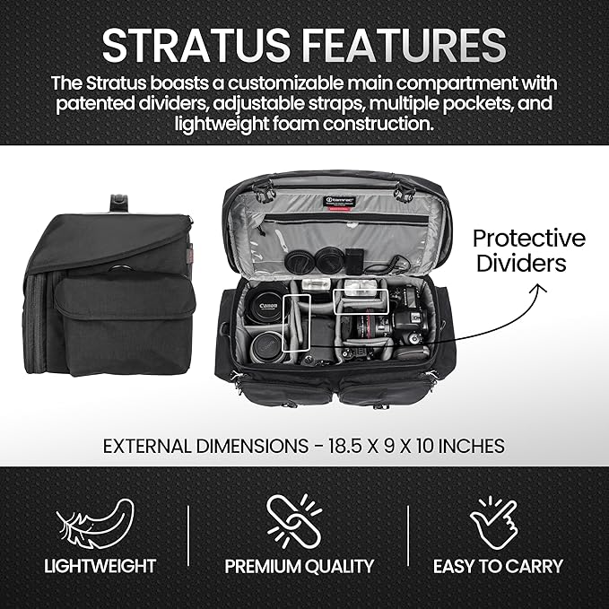Tamrac Stratus 15 Camera Bag for Photographers, Camera Case for Photography Accessories, Shoulder Bag for DSLR and Mirrorless Cameras, Crossbody Camera Bag with Tripod Holder Strap - Black