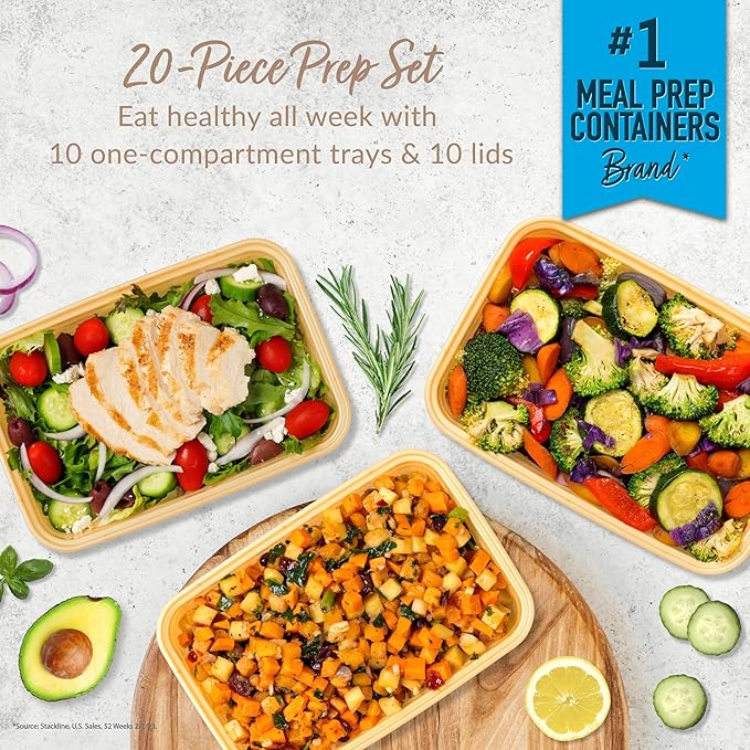 Bentgo 20-Piece Lightweight, Durable, Reusable BPA-Free 1-Compartment Containers - Microwave, Freezer, Dishwasher Safe - Gold