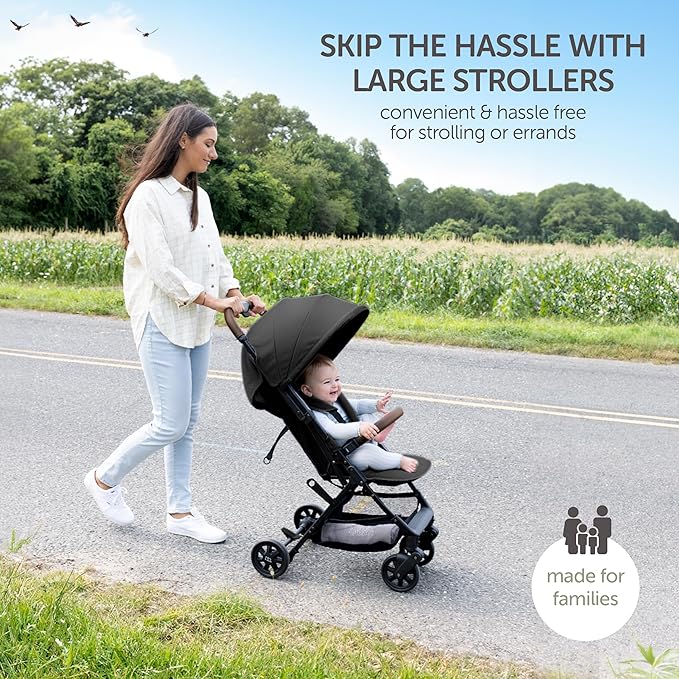 Lightweight Travel Stroller for Baby & Toddlers - Easy Fold & Compact Stroller for Airplane with Canopy, Storage Basket, Multi-Position Recline & Convenient One-Hand Fold, Travel Bag Included (Black)