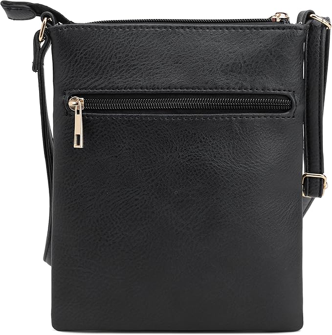 DELUXITY Crossbody Purse Bag Shoulder Bag Multi Pocket Zipper Purse | Black