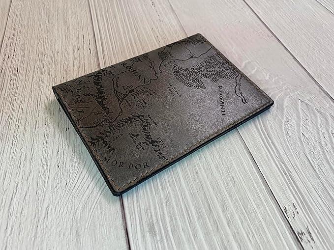 Handmade Leather Passport Wallet with Ancient Map Design, 4 Pockets, Genuine Brown Leather - 1SM