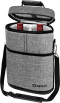 opux 2 Bottle Wine Carrier Tote, Insulated Leakproof Wine Cooler Bag, Wine Travel Bag for Picnic BYOB Beach, Portable Wine Bottle Carrying Case, Gift for Wine Lover Women Men Christmas, Heather Grey