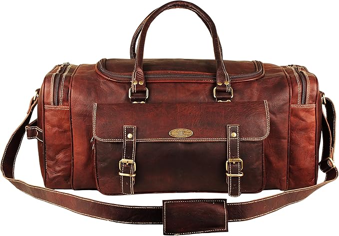 Men’s Gym Sports Overnight Weekender Bag Leather Travel Bags For Men Vintage Leather Duffle Bag Women Carry On Travel Holdall Bag 24 Inches