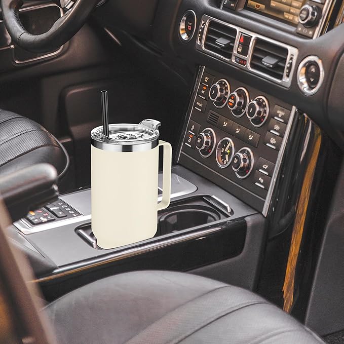 HASLE OUTFITTERS 40 oz Stainless Steel Tumbler with Handle, Vacuum Insulated Tumblers Bulk, Reusable Double Wall Travel Coffee Mug, Durable Powder Coated Water Bottle(Beige, 8)